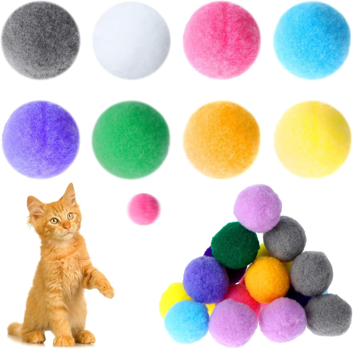 VAPKER 30 Katzen-Spielbälle – Lila Glitzer-Pompons, 5,1 Cm Groß, Weich & Sicher Für Deine Samtpfote