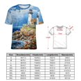 thumbnail image 2 of Lighthouse Sunrise Coast Scenery Pale Blue Tan T Shirts Basic T-Shirt Short Sleeve Ladies Tee Shirt Summer Graphic Clothing, 2 of 6