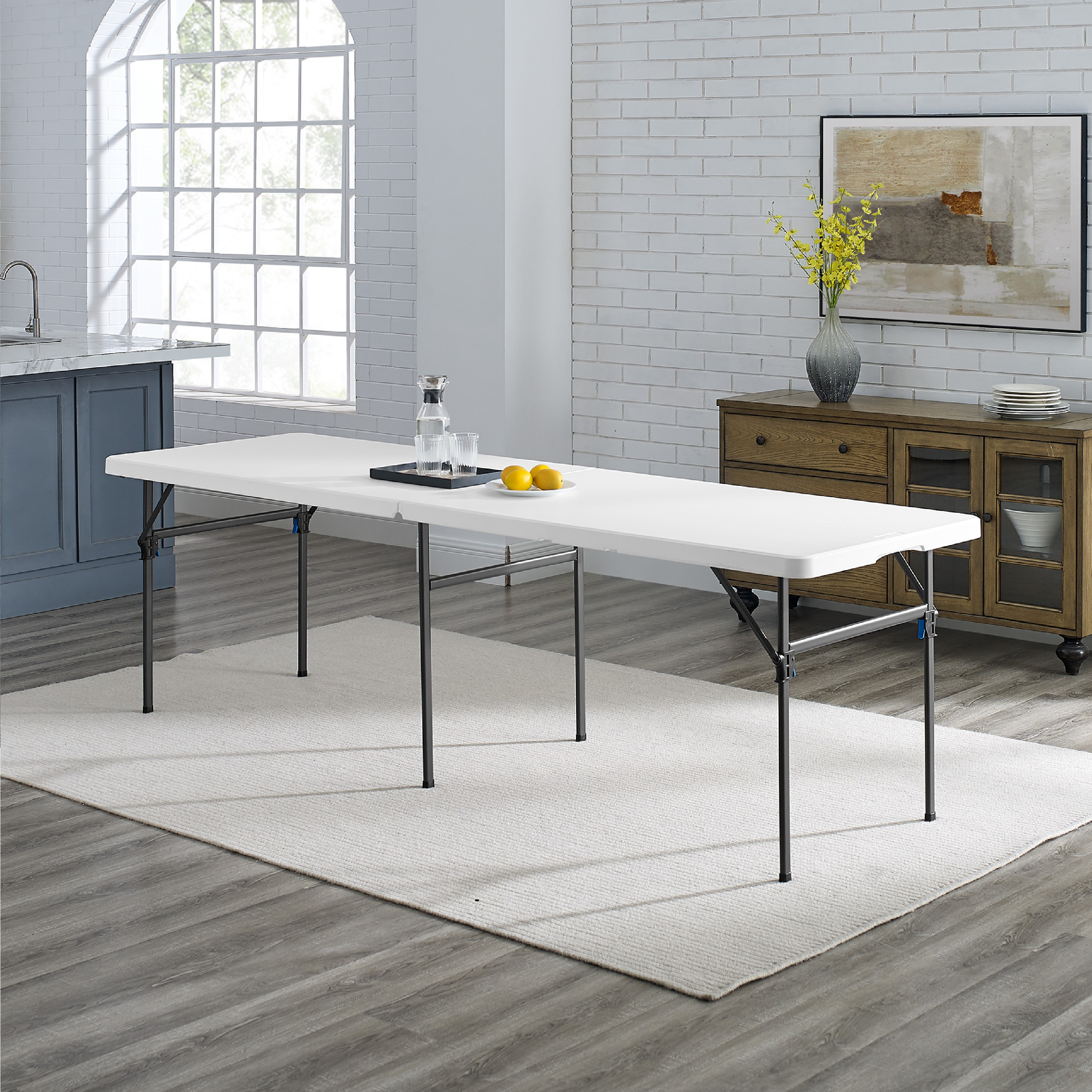 Mainstays 8 ft Fold-in-Half Folding Table, White photo 1