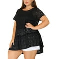 thumbnail image 4 of Unique Bargains Women's Plus Tunic Tiered Lace Round Neck Short Sleeve Peplum Tops 2X Black, 4 of 6