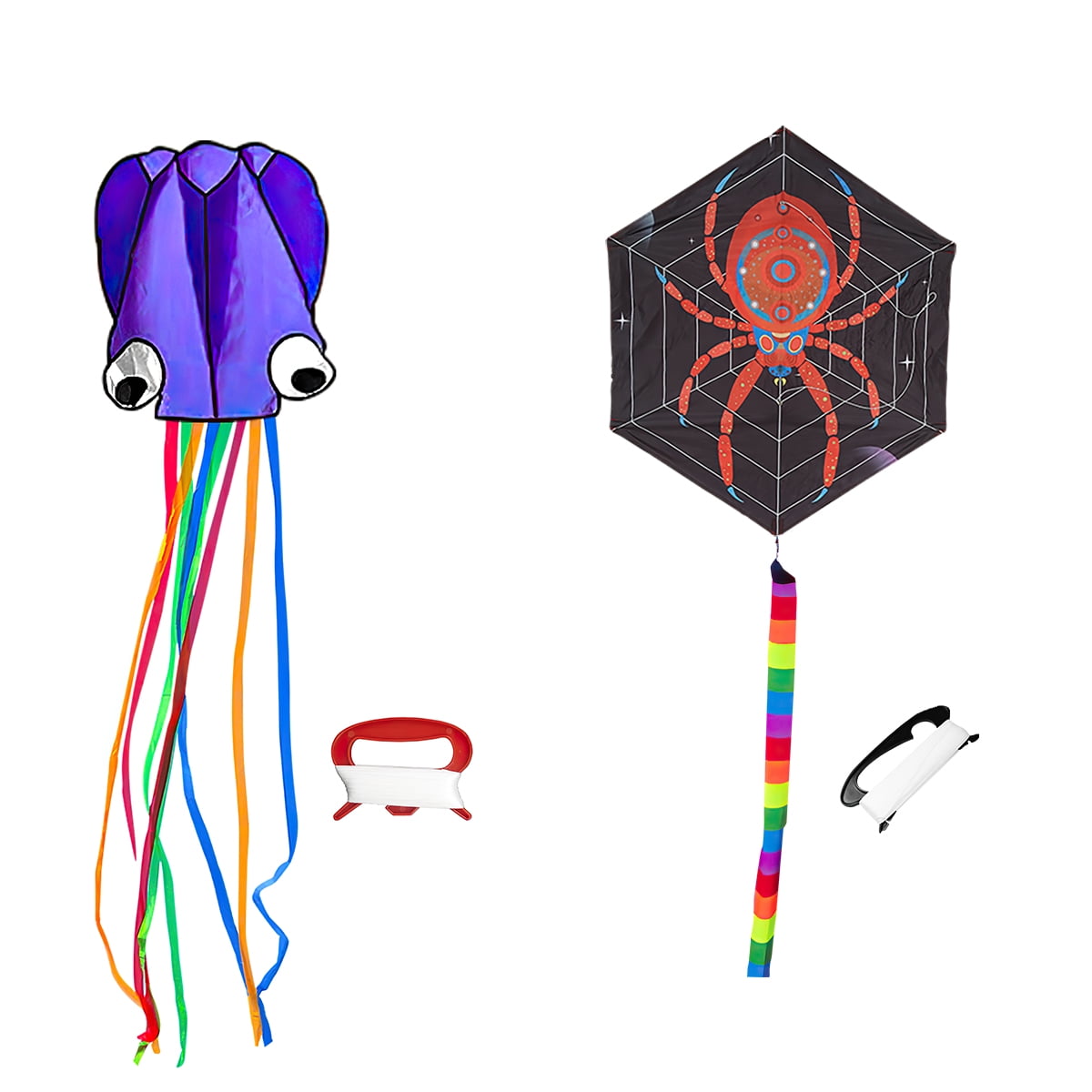 Kepooman Large Purple Octopus Kite & Red Spider-Print Kite with Tail & Lines, 2 Pack Easy Flyer Kites for Family Outdoor Game Activities Kepooman Large Purple Octopus Kite & Red Spider-Print Kite with Tail & Lines, 2 Pack Easy Flyer Kites for Family Outdoor Game Activities