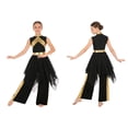 thumbnail image 5 of iiniim Girls Metallic Sleeveless Irregular Liturgical Praise Dance Dress with Wide Leg Pants Set Worship Dancewear Black 16, 5 of 7