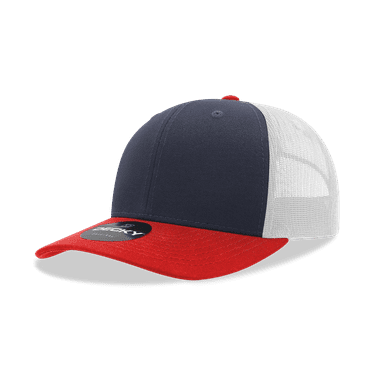 Decky 6021 6 Panel Mid Profile Structured Cotton Blend Trucker-Red/Navy/White