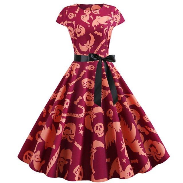 Vestidos Para Mujer Casual Vintage Manga Corta Años 50 Ama de Casa Fiesta de Noche Vestido de Graduación Odeerbi ODB146730
