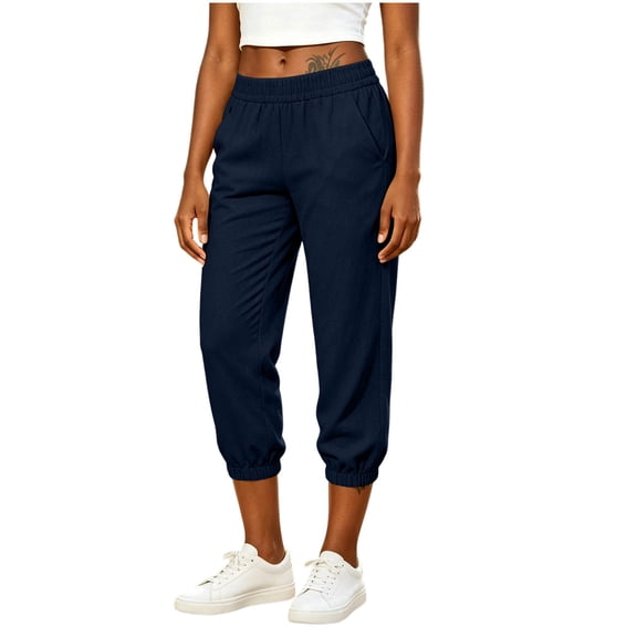 Floleo Women's High Waist Cropped Jogger Pants with Side Pockets Lightweight Breathable Casual Summer Sweatpants for Vacation Travel and Daily Wear