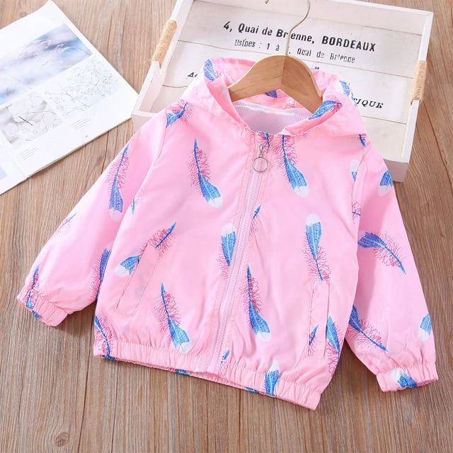 QIPOPIQ Enfants Bébé Tout-Petits Filles Dessin Animé Printemps Automne Vêtements d'Extérieur Coupe-Vent à Fermeture Éclair Vestes à Capuche Manteau Liquidation