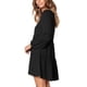 thumbnail image 3 of Vestido con cuello en V, manga larga, recto, color puro, vestido casual de una pieza para mujer, negro L, 3 of 6