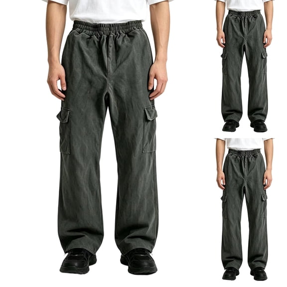 SBYOJLPB Men's Cargo Pants Elastic Waist Vintage Loose Straight Leg Multi-Pocket Trousers