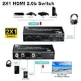 thumbnail image 4 of Zecamin HDMI Switch Audio Extractor System, HDMI Switch Splitter 2 Inputs 1 Output with Remote 4K@60hz, 2-Port HDMI2.0b Switcher Box with Optical Toslink SPDIF+Coaxial+Analog RCA Stereo Audio Out, 4 of 7