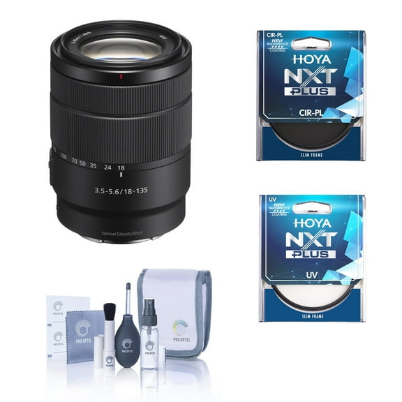 Sony E 18-135mm f/3.5-5.6 OSS Lens for Sony E, Bundle with Hoya NXT Plus 55mm UV CPL Filter Kit, Cleaning Kit