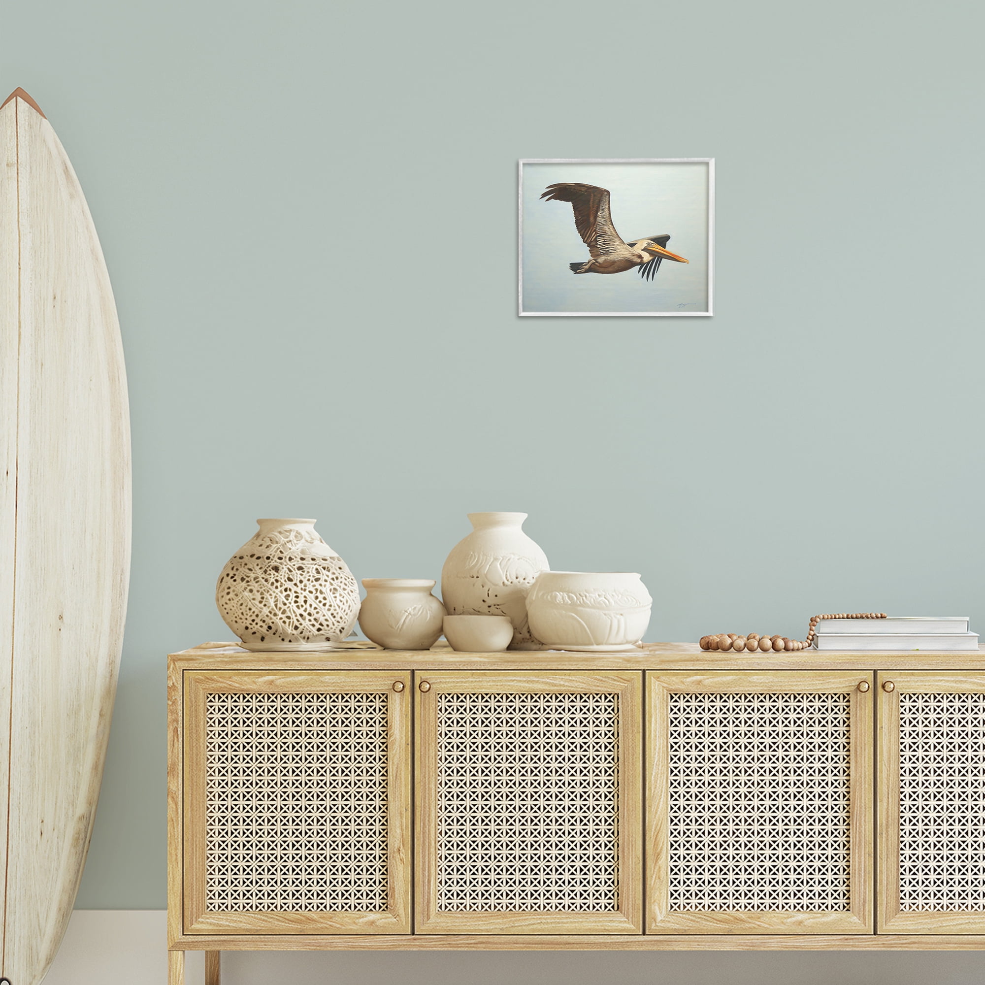 Stupell Industries Brown Pelican in Flight Animals & Insects Painting White Framed Art Print Wall Art, 14 x 11