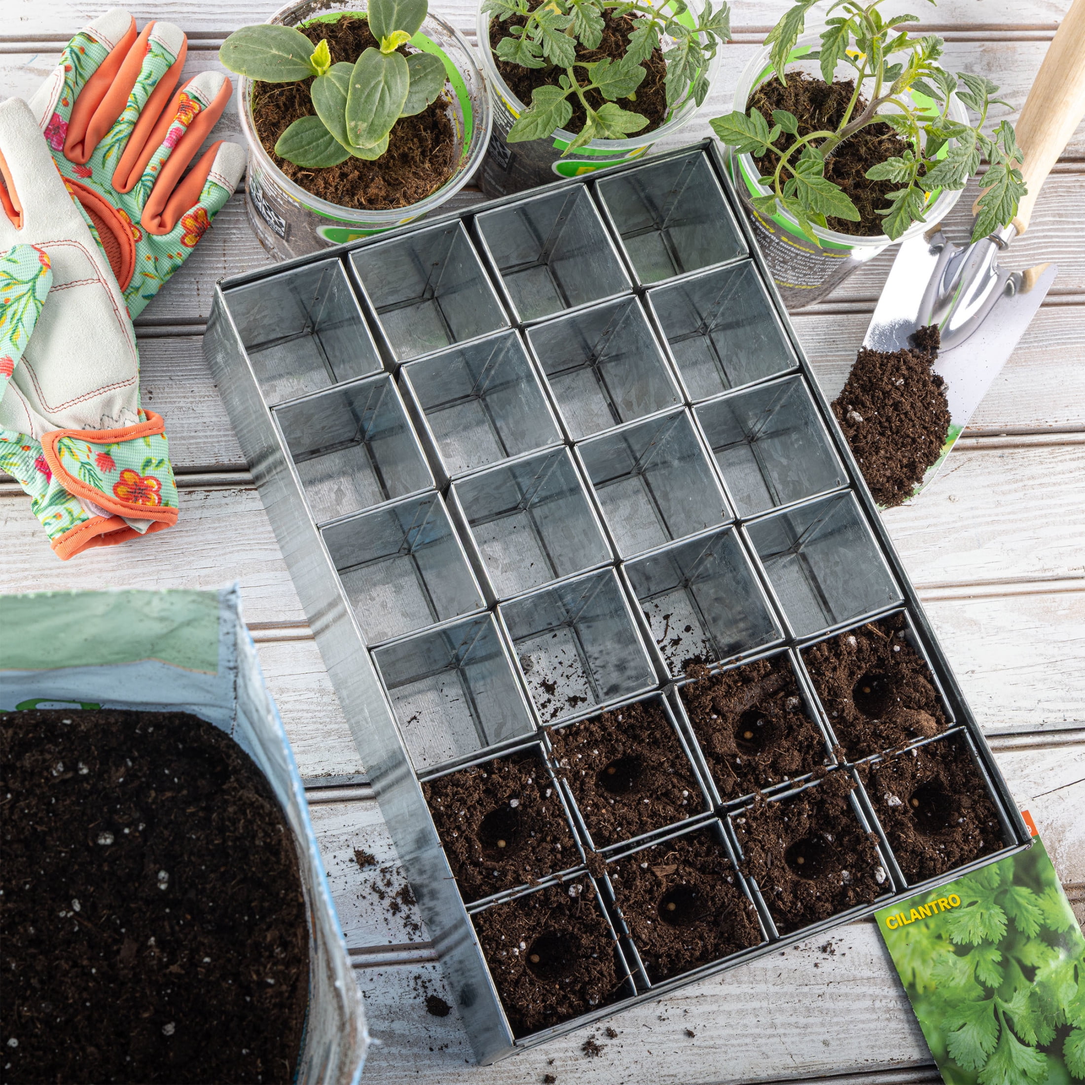 Kings County Tools Seed Starter Tray - Galvanized Steel Seedling Tray with 24 Plant Starter Pots