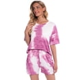 thumbnail image 2 of HAiming Womens Knit Cotton Pajama Set Tie-Dyed Short Sleeve Tee Shorts Going out 2 Piece Outfits Loungewear, 2 of 2