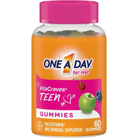 One A Day VitaCraves Teen for Her Multivitamin Gummies Supplement with Vitamins A, C, E, B3, B6, B12, Calcium and Vitamin D, 60 (The Best Multivitamin Supplements)