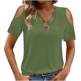 thumbnail image 2 of Vekome Short Sleeve Shirts for Women Plus Size Pullover Tops V Neck Casual Tee Shirts Solid Color Summer Blouses Green, 2 of 8