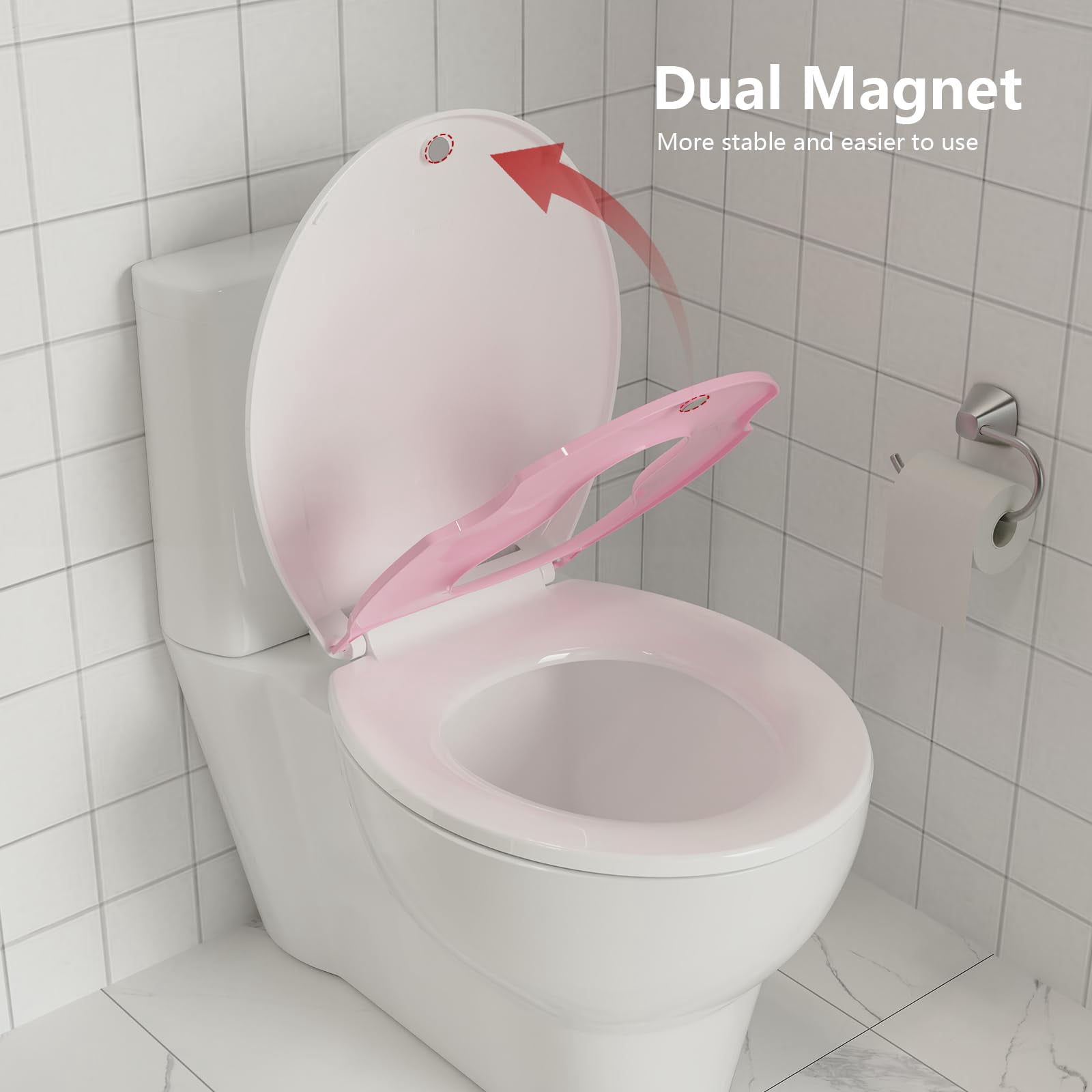 Round Toilet Seat, 16.5” Slow/Soft Close Round Toilet Seat for Round Toilets, No-Slams Quiet-Close Lid, Easy-to-Install, Durable Never-Loosen Design