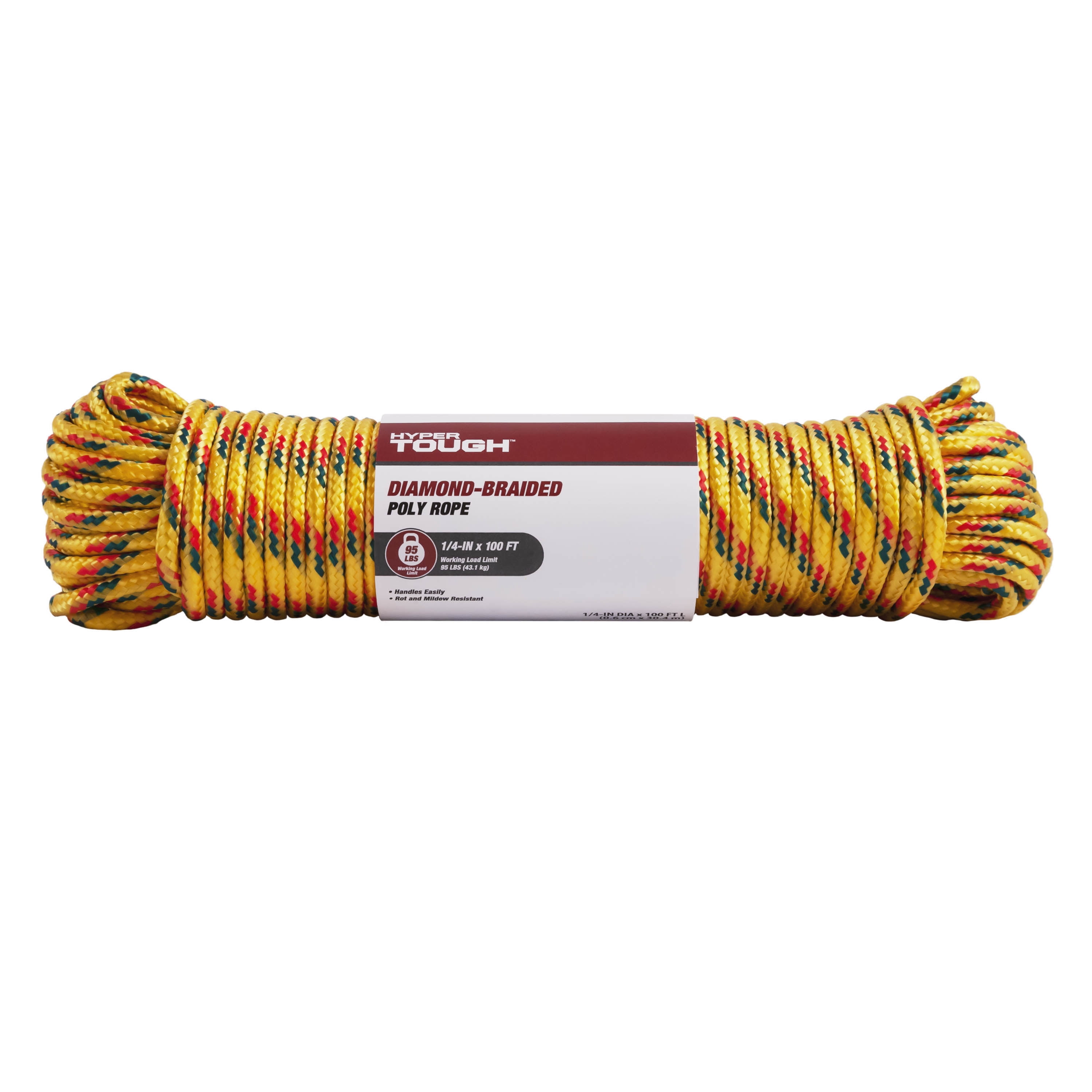Hyper Tough 100' x 1/4" Diamond Braided Poly Rope, Multi-Color