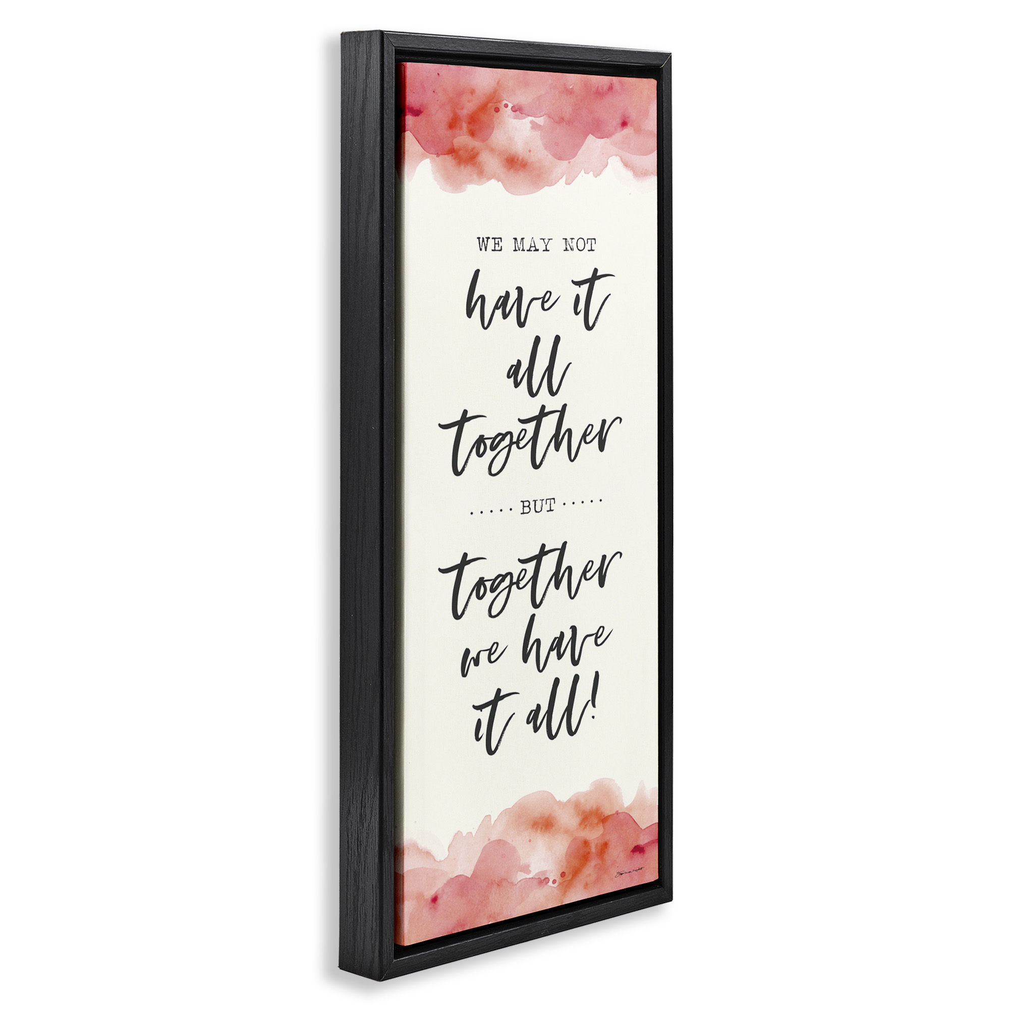 Stupell Industries Romantic Phrase with Blush Watercolor Inspirational Painting Black Floater Framed Canvas Art Print Wall Art, 11 x 25