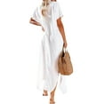 thumbnail image 3 of xiaxaixu Femmes Robe de Plage Décontractée, Couleur Unie Manches Courtes Bouton-Bas Revers en Vrac Cover-Up, 3 of 8
