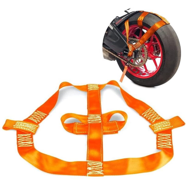 Correa de Amarre Universal para Rueda Trasera para Motocicletas, Correa de Tensión para Rueda Trasera para Transporte de Autos, Correa de Fijación para Vehículos de Motocicletas Eléctricas (Naranja)
