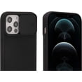 thumbnail image 3 of Black Silicone Ridged Pattern Protective Case With Sliding Camera Cover for iPhone 12 Pro Max + Tempered Glass Screen Protector, 3 of 4