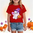 thumbnail image 2 of xaweyi Girls Crew Neck Short Sleeve T Shirt Halloween Ghost Pumpkin Cute Cartoon Graphic Kids Casual Tee, 2 of 8