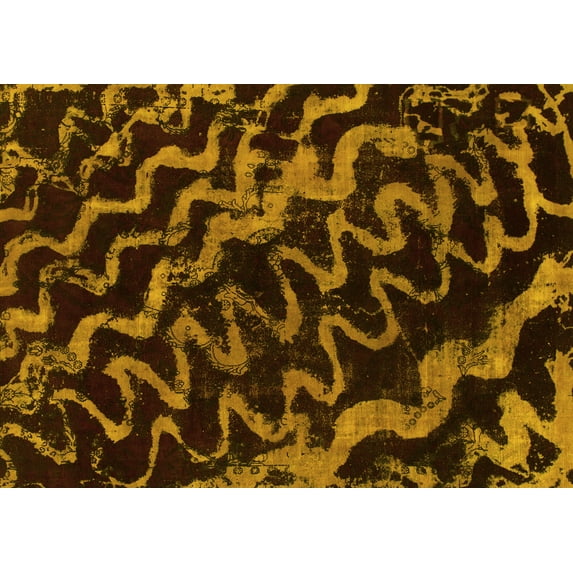 Ahgly Company Machine Washable Indoor Rectangle Abstract Yellow Modern Area Rugs, 2' x 5'