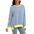thumbnail image 4 of ATHLECHIC Women's Striped Sweatshirt Loose Fit Long Sleeve Crewneck Pullover Top M Blue White, 4 of 4