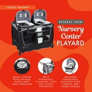Baby Trend Retreat Twins Nursery Center, Quarry - Twin Playard with 2 Bassinets, Changing Table, and Music Center