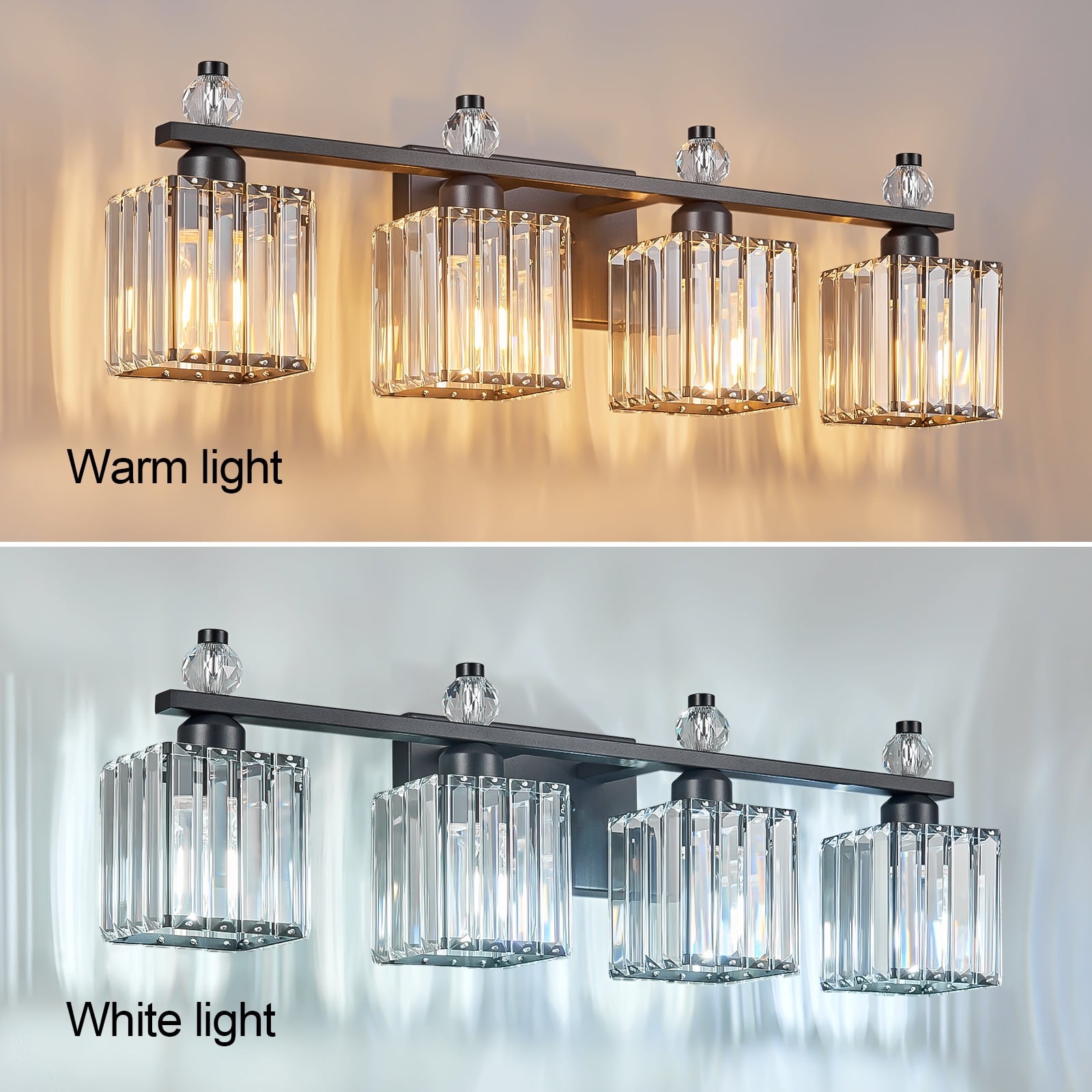 LMQNINE 4-Light Crystal Bathroom Vanity Light Over Mirror,28.34"L Modern Sand Black Fixture, Dimmable and Moisture-Resistant