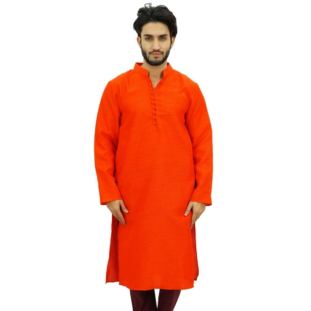 Atasi Ensemble Kurta Pyjama Ethnique pour Homme Chemise de Designer Bollywood Orange - Grand