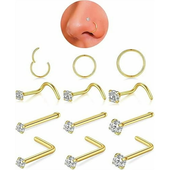 18G Nose Rings Hoop & 20G Nose Studs Set | Hypoallergenic 316L Sterling Silver Hinged Clicker Segment