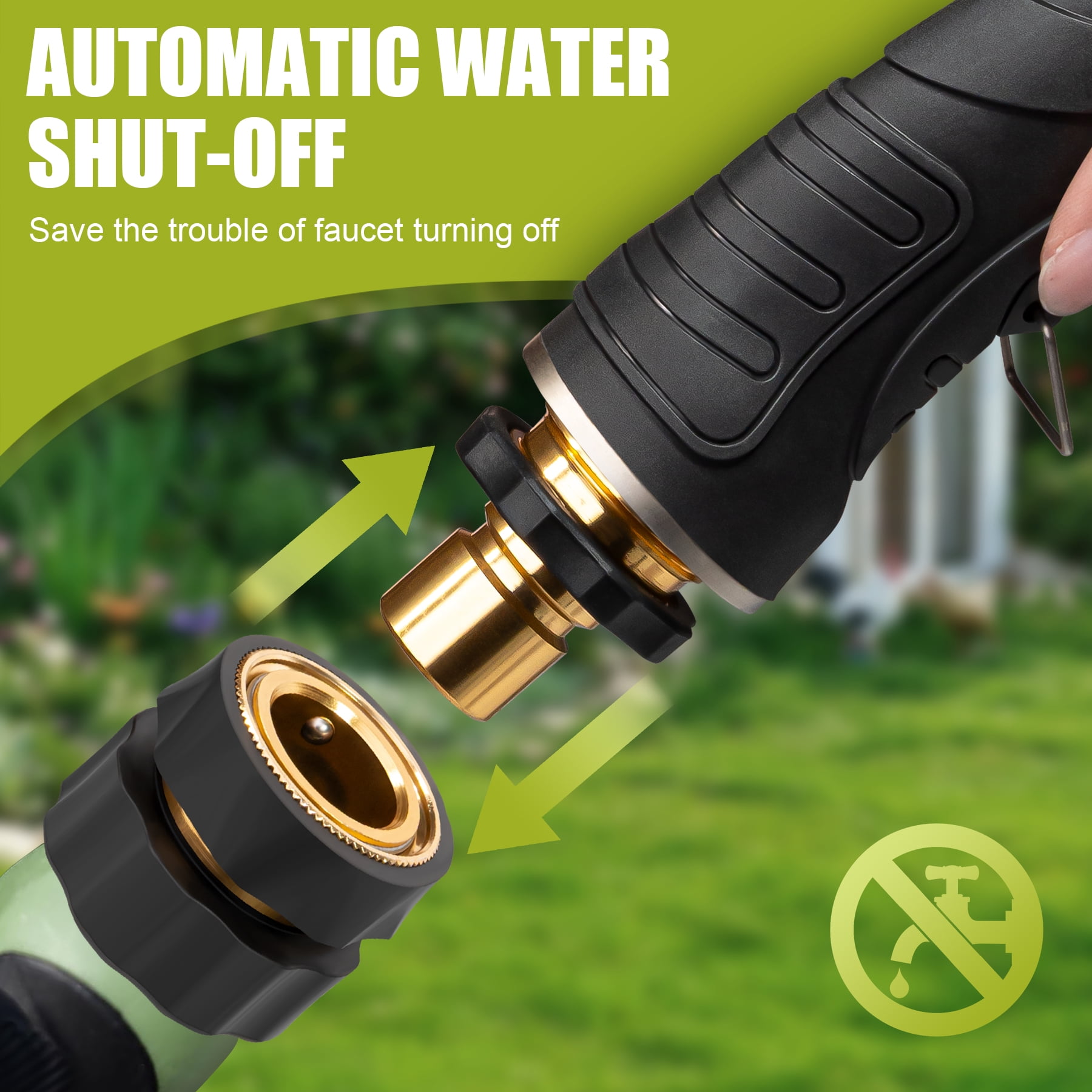 WEXLYN 9-Pattern Hose Sprayer Nozzle, Heavy Duty Metal, High Pressure for Watering Plants, Lawns, Car and Pet Washing Adjustable Flow, Green