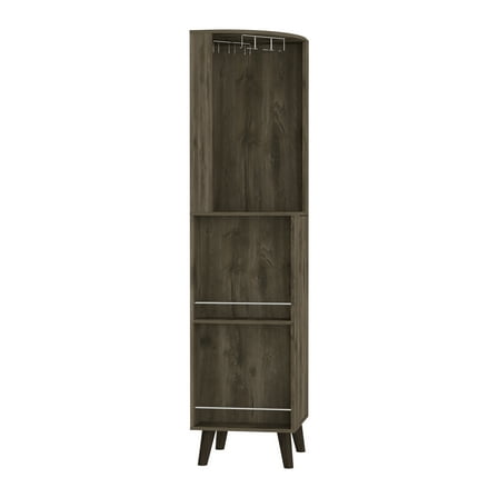 Corner Bar Cabinet Plex, Dark Brown Wooden Liquor Storage Cabinet for Living Room or Dining Area