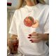 thumbnail image 1 of Vintage-Inspired Peach Print T-Shirt for Women - Casual Crew Neck, Short Sleeve, Breathable Cotton Top, 1 of 5