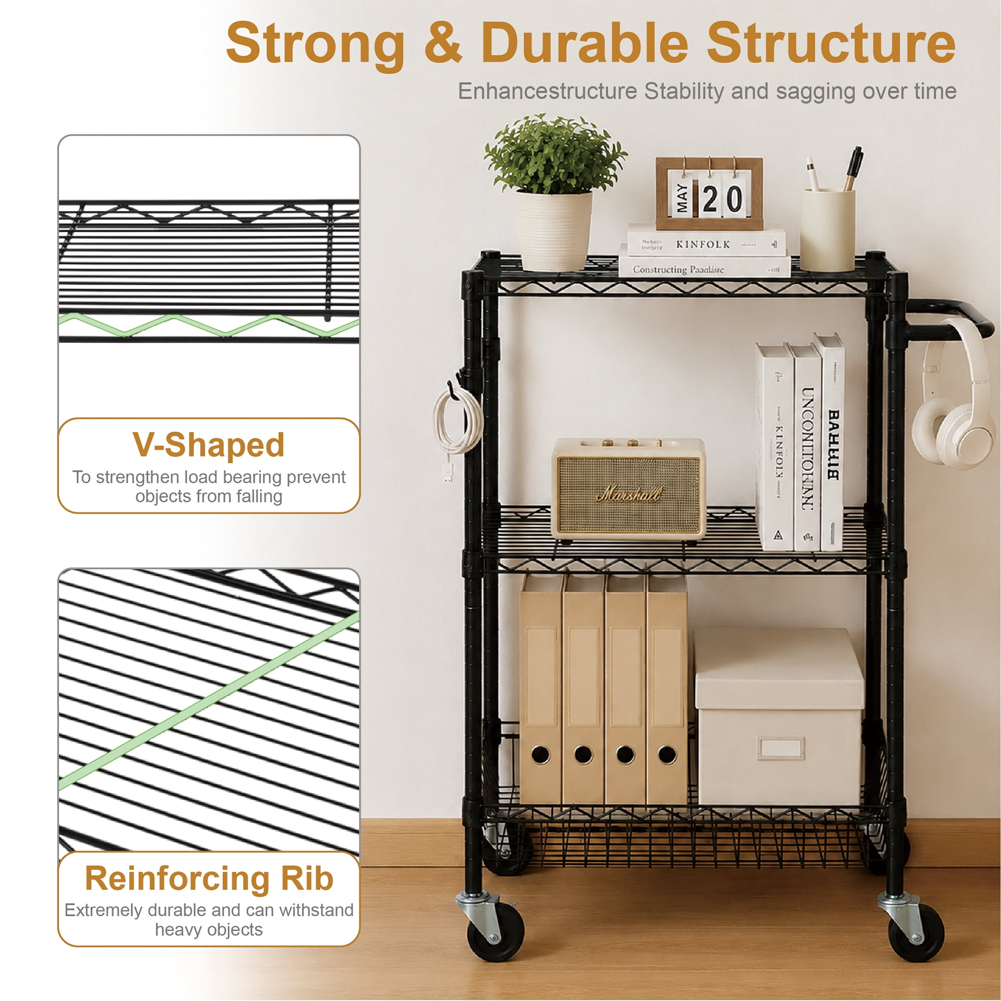 Hyper Tough 3-Tier New Multipurpose Rolling Cart, Black Color, 495lbs Load Capacity