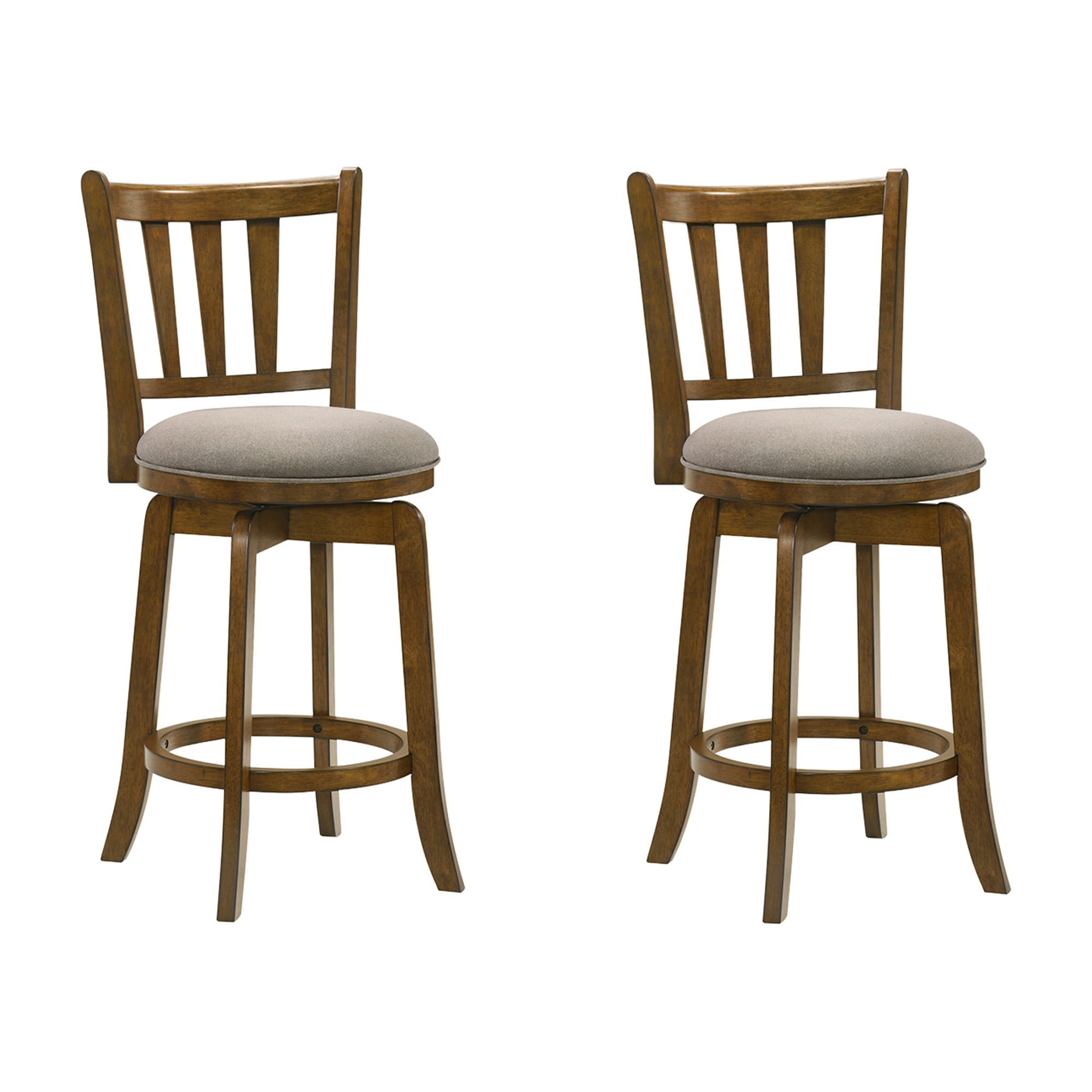 Wren Modern Farmhouse Swivel Wood Counter Height Kitchen Bar Stool in Sepia Brown Finish with Static Gray Fabric Upholstered Seat - Set of 2