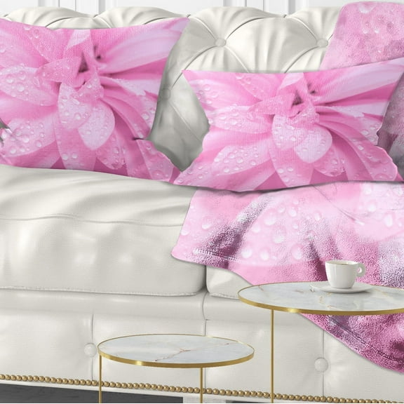 Designart Abstract Pink Flower with Petals - Floral Throw Pillow - 12x20