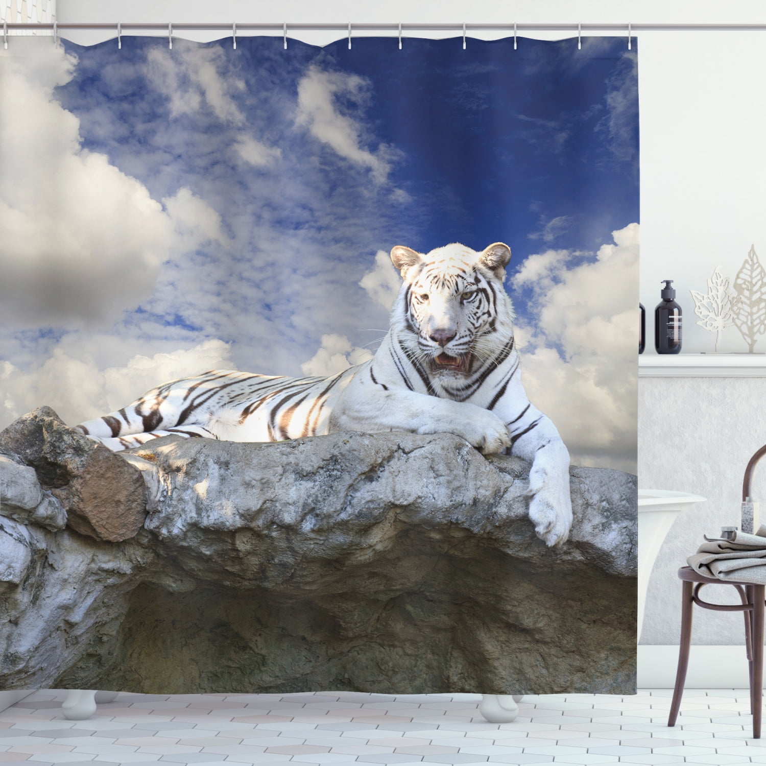 Tiger Lying Down in Field Shower Curtain Set Bathroom Waterpoof Fabric 72x72" 