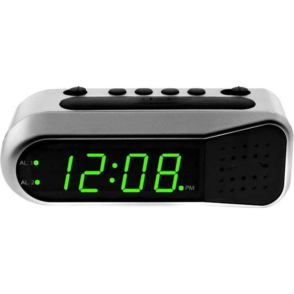 Digital Alarm Clock - Ascending Alarm Begins Faintly and Grows Increasing Louder, Gentle Wake Up Experience, Dual Alarm - Battery Back-up, Easy to Use with Simple Operation (Brushed Silver)