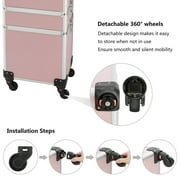 4 in 1 Rolling Makeup Train Case, Professional Aluminum Makeup Travel Organizer Cosmetic Case, Cosmetology Caboodle Case on 360° Wheels, Beauty Storage Luggage Lockable