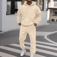 thumbnail image 2 of Delconic Unisex Winter Fleece Lined Hoodie and Jogger Set Loose Fit Pullover Hooded Sweatshirt Drawstring Sweatpants Set Beige L, 2 of 5