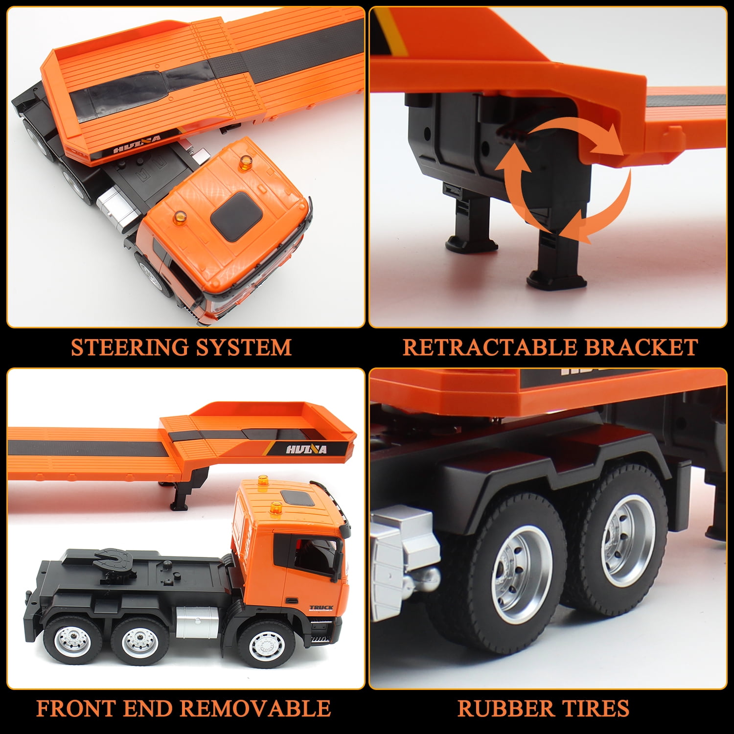 2 in 1 Remote Control Excavator with Flatbed Truck Toys, 1:24 RC Semi-Trailer Engineering Tractor with Sound and Lights, Construction Vehicles Toy for Boys