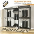 thumbnail image 4 of Heavy Duty Clothes Rack with Cover Loads 900LBS, Clothing Racks for Hanging Clothes, Freestanding& Adjustable Closet with Cover, Black, 74.9" Wx17.8 Dx76.9 H, 4 of 7