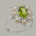 thumbnail image 2 of LBG British Made 10k White Gold Natural Peridot & Cultured Pearl Womens Statement Ring - 33 size options - Size 7.5, 2 of 6
