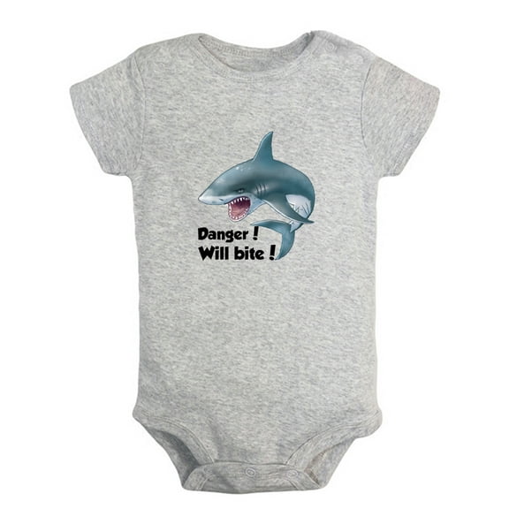 Baby Unisex Danger Will Bite Funny Rompers Newborn Baby Bodysuits Infant Jumpsuits Kids Cotton Animal Shark Graphic One-Piece Outfits