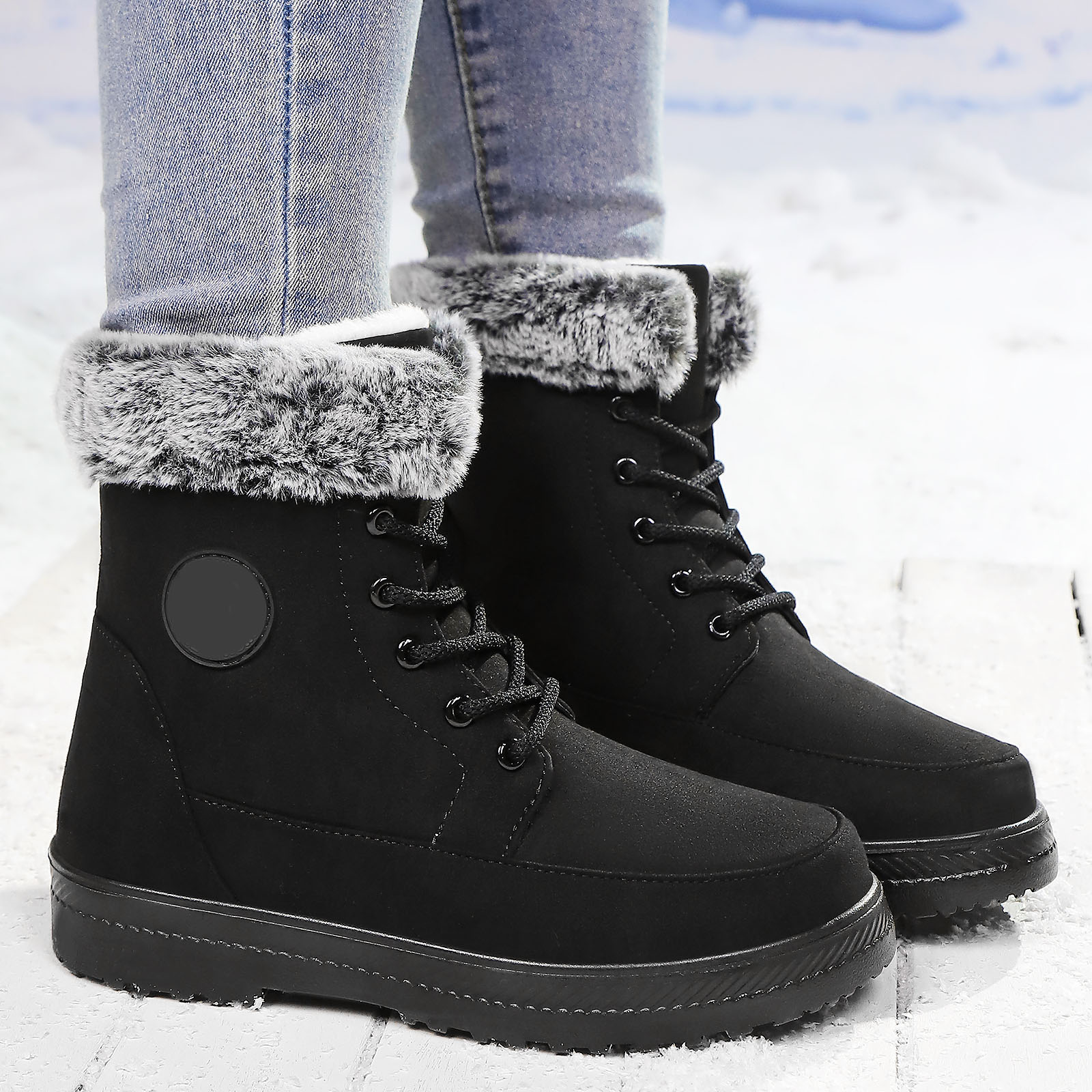 Women's Ankle Winter Boots – Waterproof, Lace Up, Anti-Slip Snow Boots, Sneaker Style, Round Toe, Flat Heel