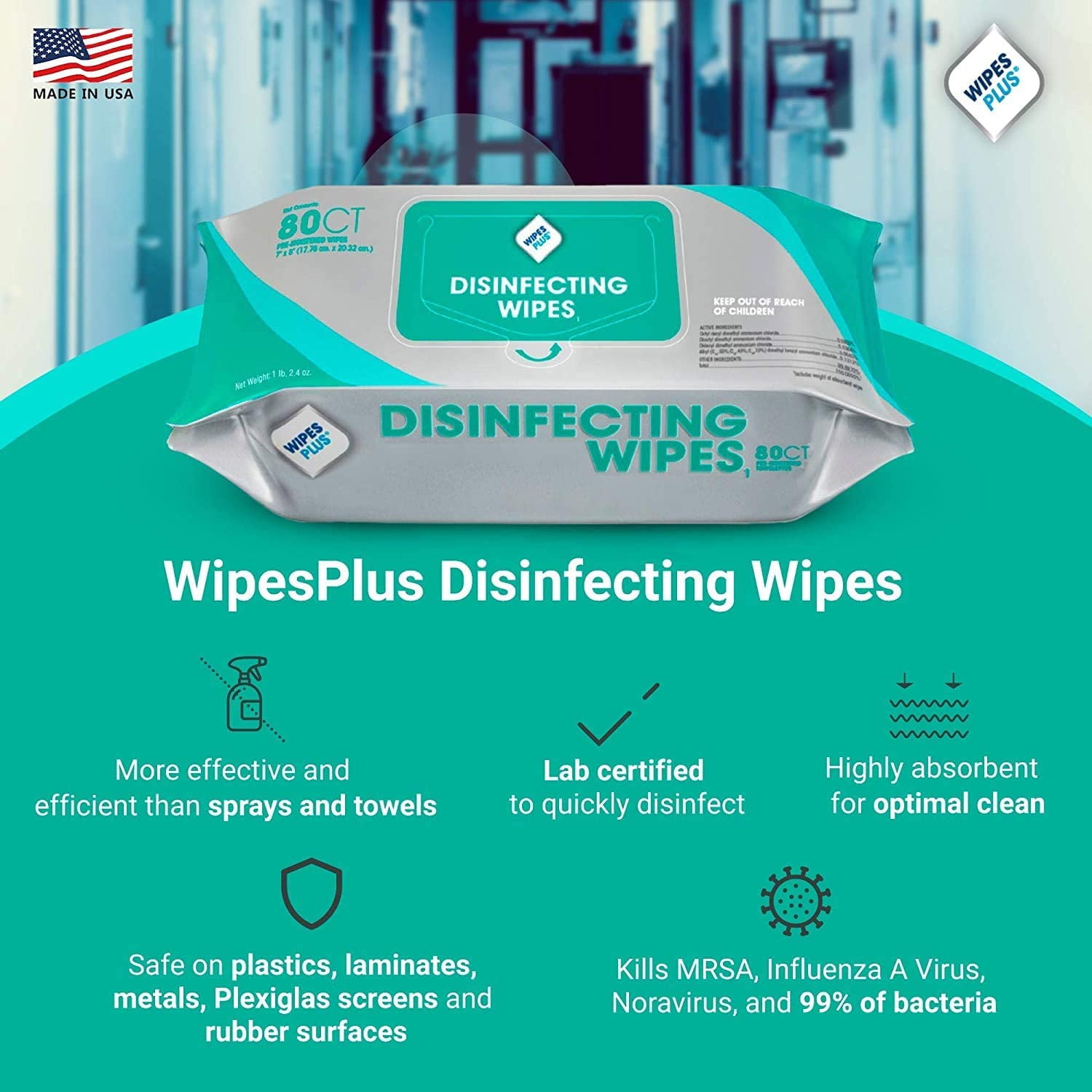 Disinfecting Wipes Bulk (960 Total Wipes) - 12 Packs of Industrial Strength Sanitizing Wipes - 80 Disinfectant Wipes per Pack - Made in USA
