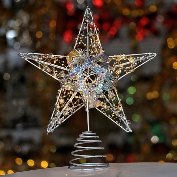 Adornos navideños, adornos para árboles de Navidad, regalos de Navidad, adornos para copas de árbol de Navidad, adornos navideños con purpurina, estrellas huecas para copas de árbol, adornos para árbo
