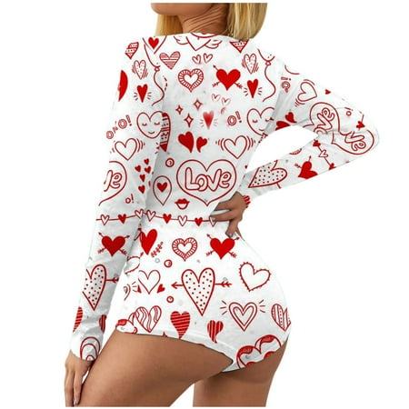 

GuessLookry 2023 Great Womens Women’s Valentine s Day Not Positioned Print V-neck Long Sleeve Sexy Bodysuit Sexy Lingerie Pajamas Romper New Year Gift